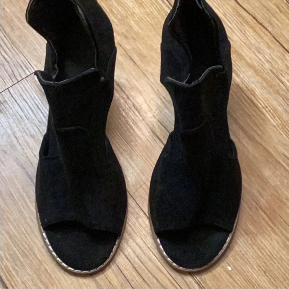 Black cut out suede wedge heels